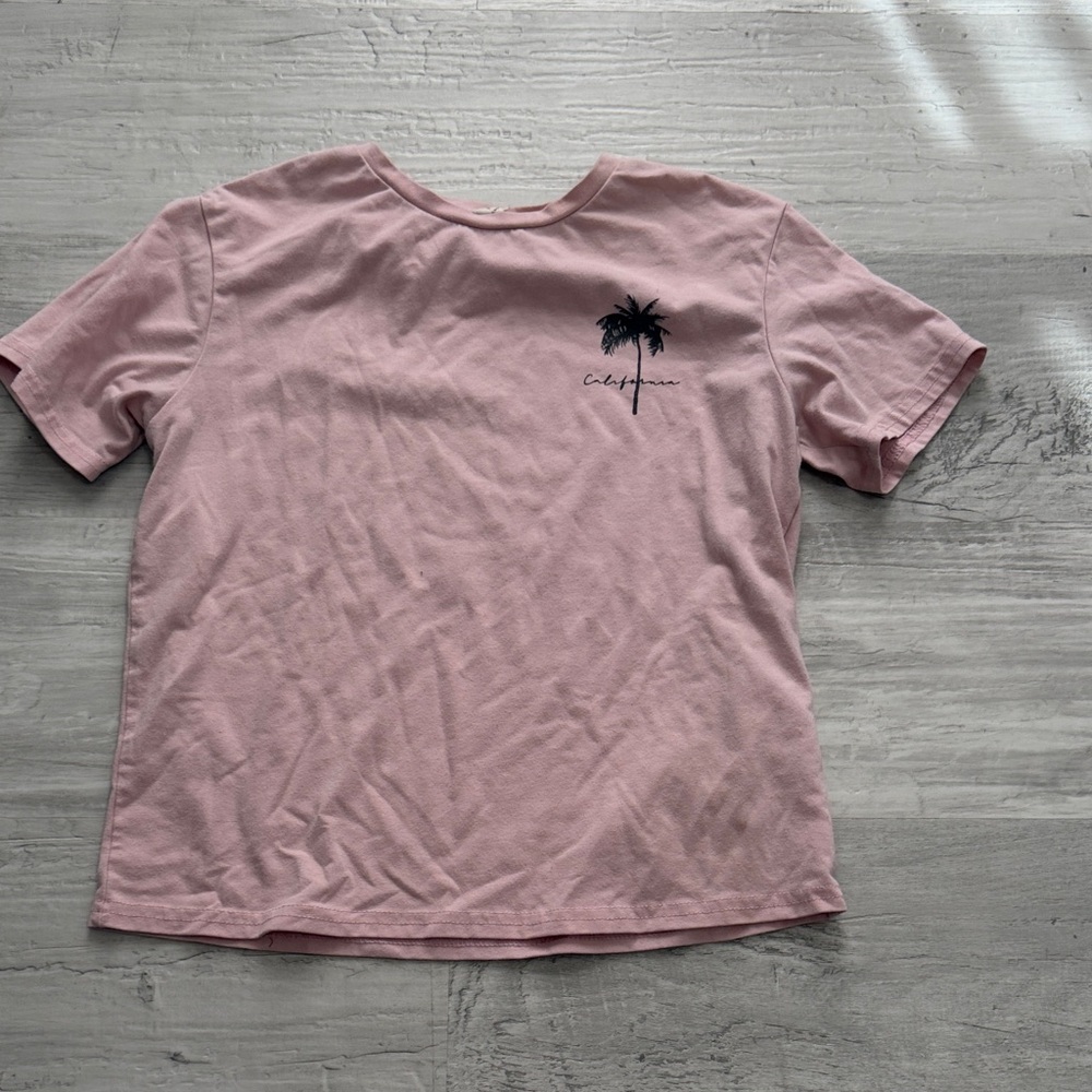 SHEIN Pink Short Sleeve Tee with Black Palm Graphic